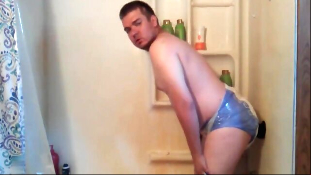 Sucking and Fucking a Dildo in Only a Diaper sex gay sex fetish